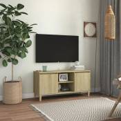 Prolenta Premium - Maison du'Monde - Meuble tv avec pieds en bois massif Chêne