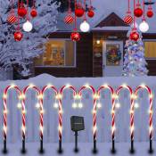 Qiyao - Décoration de Noël – 8 lampes solaires en forme de canne de Noël, 8 modes, marqueurs de chemin en canne à sucre, lumières de jardin led