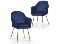 Regina - lot de 2 chaises design avec accoudoirs en velours bleu