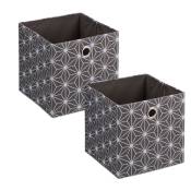 Relaxdays - Boîtes de rangement en tissu, lot de 2, motifs blancs, HxLxP: 30,5 x 30 x 30 cm, boîtes pliables, gris - blanc
