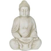 Relaxdays - Statue bouddha xxl, assis, grand, jardin, 70 cm de haut, résistant aux intempéries et au gel, déco, crème