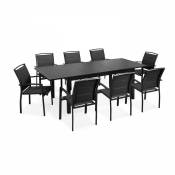 Salon de jardin 8 places en aluminium table extensible - Noir