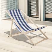 Swanew - Chaise longue Bois pliable Chaise longue pliable Chaise solaire Chaise de jardin Bleu Blanc - bleu blanc