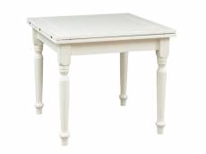 Table à rallonge champêtre en tilleul massif, finition blanche antique l90xpr90xh80 cm