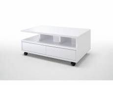 Table basse avec 2 tiroirs en blanc laqué brillant - l100 x h41 x p60 cm -pegane- PEGANE