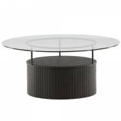 Table basse design en métal noir avec plateau en verre