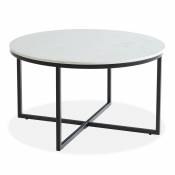 Table basse ronde marbre blanc & métal noir