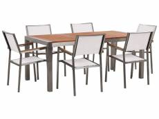 Table de jardin plateau bois eucalyptus 180 cm et 6 chaises blanches grosseto 197104