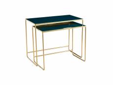 Tables basses gigognes rectangulaires design bleu pétrole et métal doré (lot de 2) wess