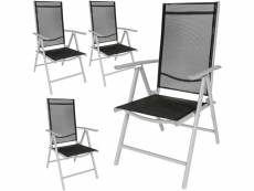 Tectake lot de 4 chaises de jardin pliantes en aluminium - noir/gris 401632
