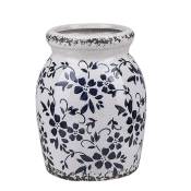 Vase Décoratif en Céramique Blanc Motif Floral Bleu de Style Vintage pour Salon ou Salle à Manger Beliani Blanc