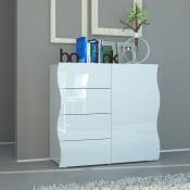 Web Furniture - Buffet de salon et cuisine 90cm 1 Porte 4 Tiroirs Blanc Onda Living