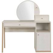 Bureau enfant 1 porte 1 tiroir avec miroir en bois imitation chêne blanchi - BU5058-1 - Blanc