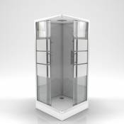 Cabine de douche carrée à bandes laquées - Gris - 90 x 90 x 230 cm