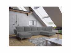 Canapé d'angle panoramique rosio pieds chrome gris clair angle droit
