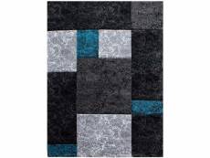 Carre - tapis géométrique à carreaux - noir et bleu 160 x 230 cm HAWAII1602301330TURKIS