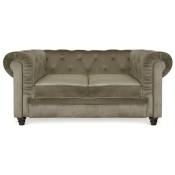 Chesterfield Canapé 2 Places - Velours Taupe - 2 Places