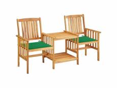 Coin détente avec ces chaises de jardin et table à thé et coussins acacia solide - vert