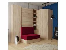 Composition angle lit escamotable chêne dynamo sofa canapé intégré rouge 90*200 cm 301-100 cm 20100893074