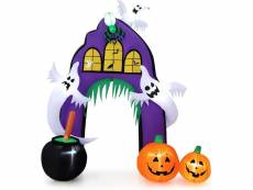 Costway 267 cm décoration gonflable d'halloween, arche gonflable d'halloween avec araignée, fantômes, citrouilles et chaudron