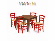 Ensemble de 4 chaises et d'une table carrée intérieur cuisine et bar en bois rusty