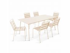 Ensemble table de jardin et 6 chaises en métal ivoire - palavas