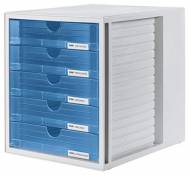 HAN 1450 Boîte à tiroirs Systembox, format DIN A4 et plus, 5 tiroirs fermés transluzent-blau
