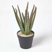 Homescapes - Petit Aloe Vera artificiel en pot noir,