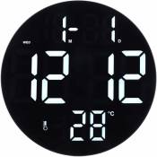 Horloge numérique led, support d'horloge ronde moderne fixé au mur, horloge silencieuse alimentée par usb 12 heures sur 24, pour salon, chambre à