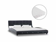 Inedit lits et accessoires gamme lisbonne lit avec matelas noir similicuir 160 x 200 cm