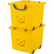 Iris Ohyama Iris Ohyama, set - 2 grandes boîtes de rangement pour jouet sur roulette - Smiley Kids Boxes - KCB-32, jaune soleil, 25