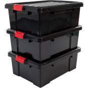 IRIS OHYAMA Lot de 3 boîtes de rangement avec fermeture clic - Power Box - SK-430 - Plastique - Noir - 43 L - 63,5 x 44,6 x 23 cm