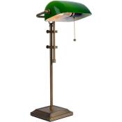 Lampe de bureau lampe de banquier lampe de table vieux laiton verre vert lampe de lecture réglable en hauteur, interrupteur à tirette, 1x E27, LxH