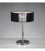 Lampe de Table Evelyn rond avec Abat jour noir 2 Ampoules chrome poli/cristal
