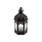 Lanterne ethnique 9x8x17 cm en métal et verre noir