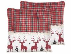 Lot de 2 coussins en coton avec motif renne 45 x 45 cm rouge robbie 298235