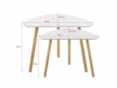 Lot de 2 tables basses gigognes de salon design 60 cm mdf bambou blanc helloshop26 03_0005780