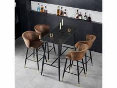 Lot de 4 tabouret de bar rétro vintage avec accoudoirs dossier et repose-pieds, siège rembourrés de 77 cm de haut, style industriel, chaises hautes en
