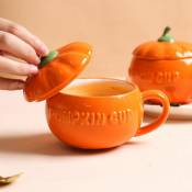 Memkey - Tasse en céramique en forme de citrouille avec couvercle,décorations d'halloween, tasse de citrouille d'halloween(300ml)