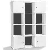 Meuble de rangement cube RUDY 12 cases bois blanc avec portes fond gris - Gris