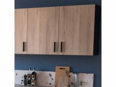 Meuble haut de cuisine 2 portes battantes 100 cm noir-chêne - abinci - l 100 x l 30 x h 70 cm