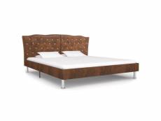 Moderne lits et accessoires reference saint john’s cadre de lit marron similicuir daim 135x190 cm