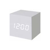 RHAFAYRE Réveil numérique à LED en Bois, Horloge Cubique Numérique avec Affichage Date et Température, Prise USB / Batterie (Blanc)