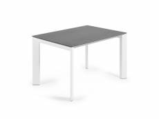 Table à manger extensible coloris blanc en grès cérame et pieds en acier - longueur 120/180 x profondeur 80 x hauteur 76 cm