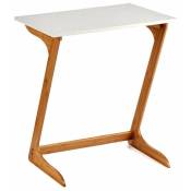 Table d'appoint bout de canapé table auxiliaire en bambou 60x40x69cm - Blanc et bois