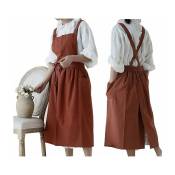 Tablier imperméable en coton et lin pour femme - Orange Taille unique - Pour nettoyer le jardin, la cuisine, le café et le magasin - red