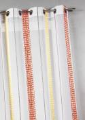 Voilage en étamine à rayures verticales à pois - Corail - 140 x 260 cm