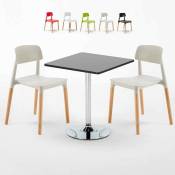 Ahd Amazing Home Design - Table carrée noire 70x70cm et 2 chaises colorées d'intérieur Barcellona Mojito Couleur: Gris