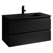 Badplaats - Meuble de salle de bain Angela 100 cm - lavabo Noir - Noir mat - Noir mat