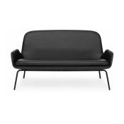 Canapé avec pieds en acier noir et assise en cuir